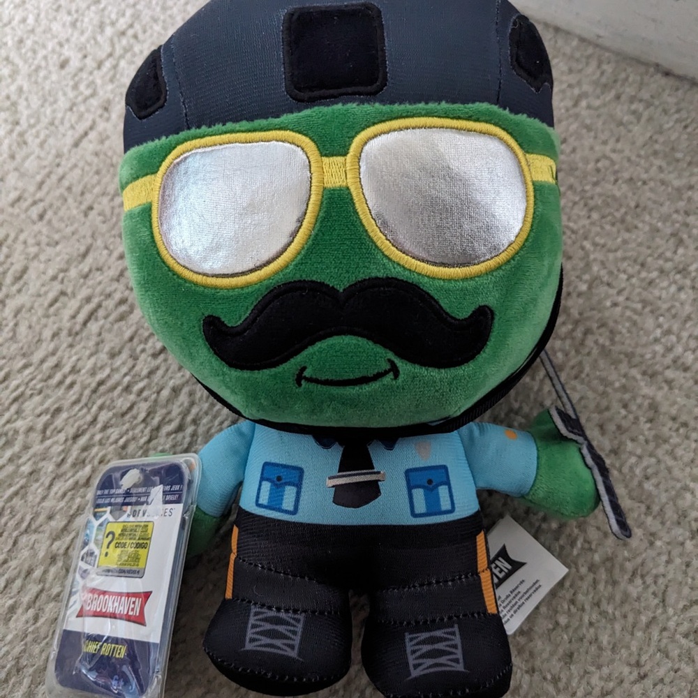 Chif Green and Blue Plush with Brown Hair
